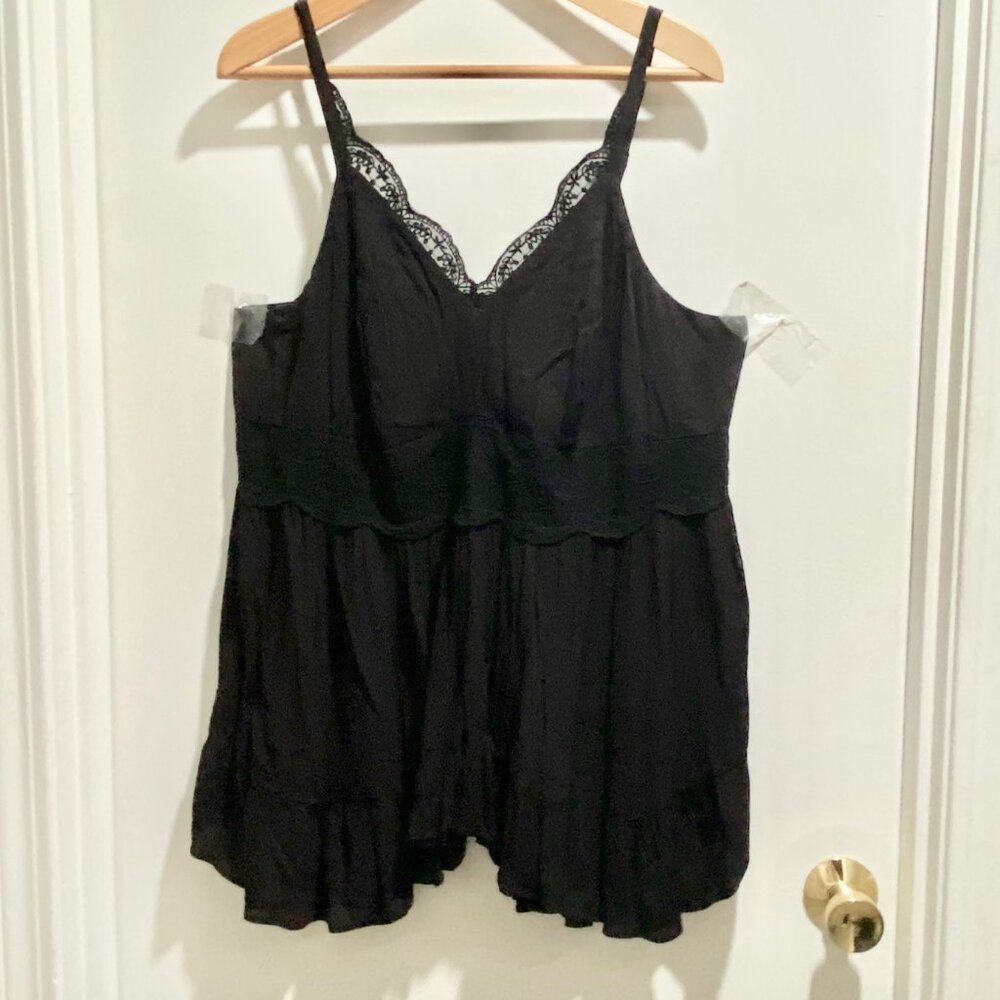 Y2K Babydoll Fairy Whimsigoth Crinkled Lace Romantic Scallop Trim Camisole Top 2
